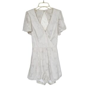 Lulus Beige Floral Embroidered Romper Open Back Lined